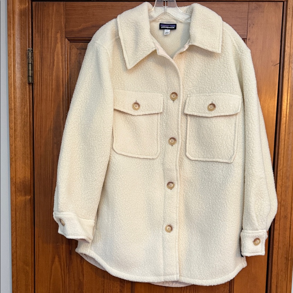 Women's Retro Pile Fleece Shacket, Natural, Large